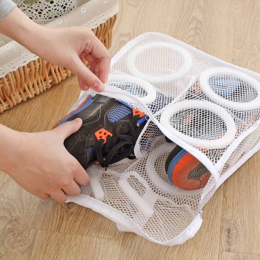 150ml 3D Storage Organizer Bag Mesh Laundry Shoes Bags Dry Shoe Organizer Portable Washing bags home slippers 28 x 26 x 12cm